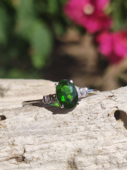 Chrome Diopside - Ring - 925 Silver - Adjustable Size - Gemstone Healing Stone Energy Power Women Ring Jewelry Precious Diopside