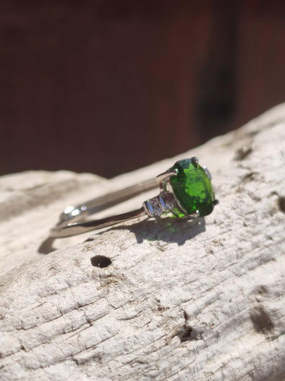 Chrome Diopside - Ring - 925 Silver - Adjustable Size - Gemstone Healing Stone Energy Power Women Ring Jewelry Precious Diopside