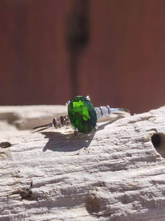 Chrome Diopside - Ring - 925 Silver - Adjustable Size - Gemstone Healing Stone Energy Power Women Ring Jewelry Precious Diopside