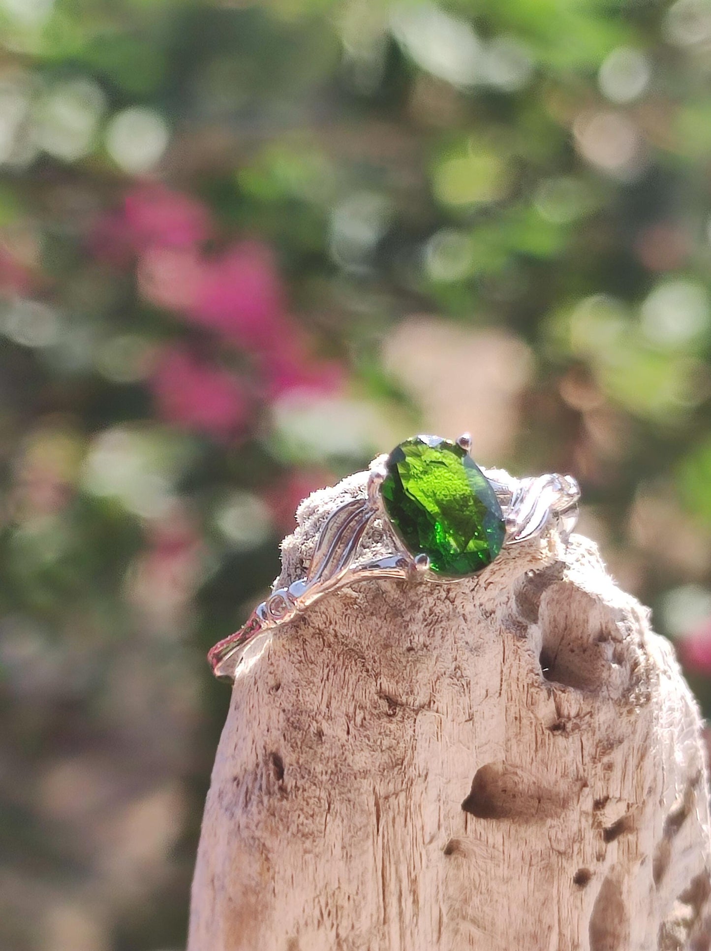 Chrome Diopside - Ring - 925 Silver - Adjustable Size - Gemstone Healing Stone Energy Power Women Ring Jewelry Precious Diopside