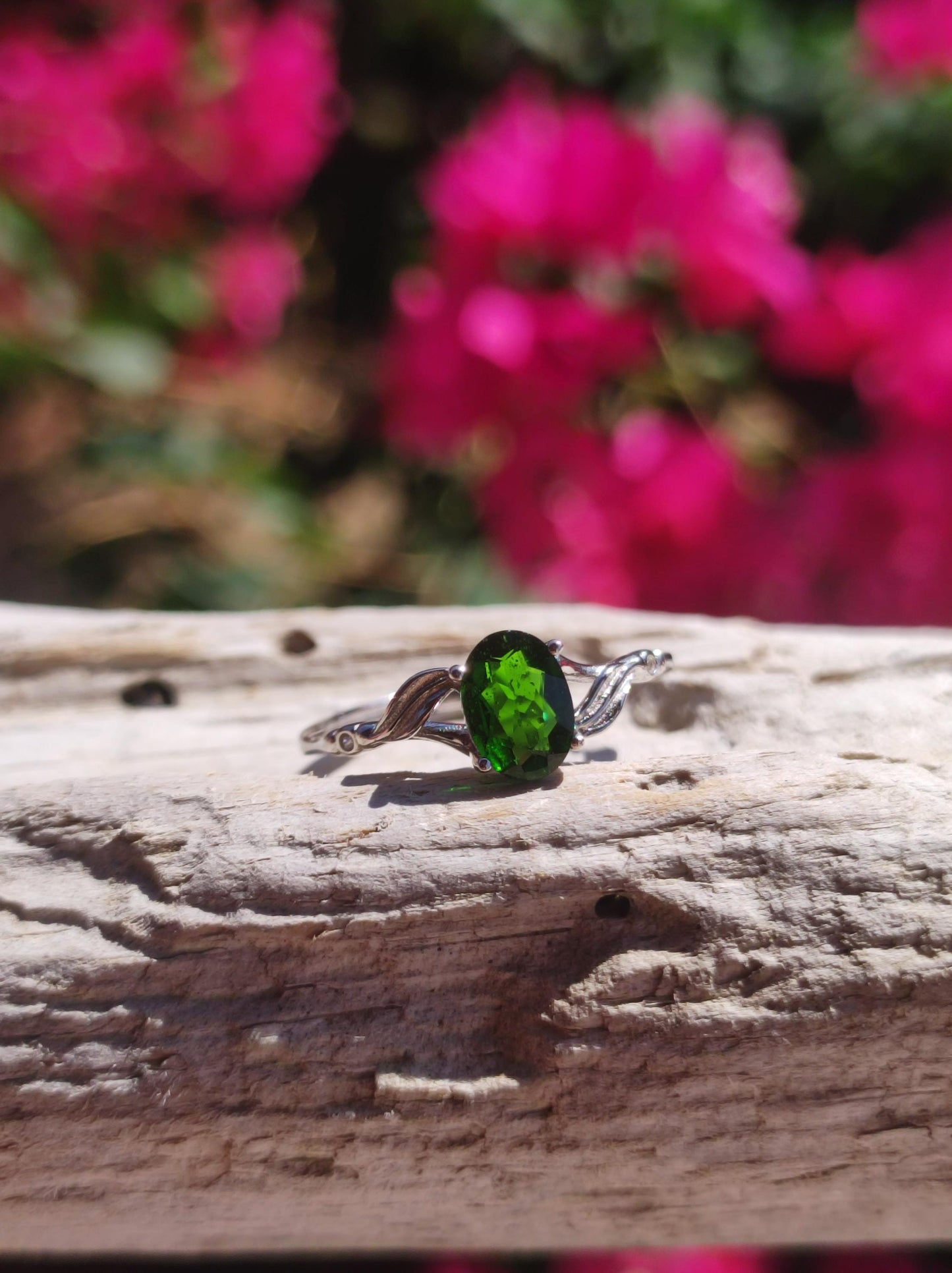 Chrome Diopside - Ring - 925 Silver - Adjustable Size - Gemstone Healing Stone Energy Power Women Ring Jewelry Precious Diopside