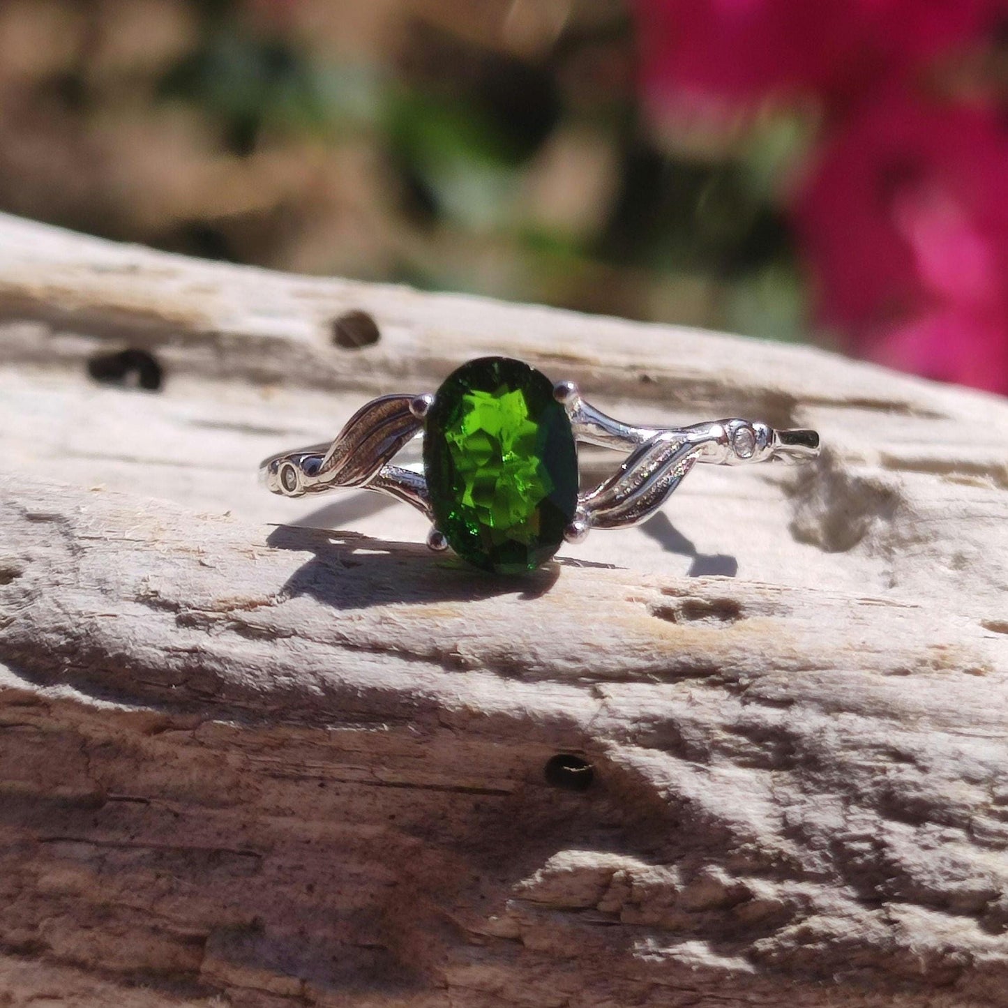 Chrome Diopside - Ring - 925 Silver - Adjustable Size - Gemstone Healing Stone Energy Power Women Ring Jewelry Precious Diopside