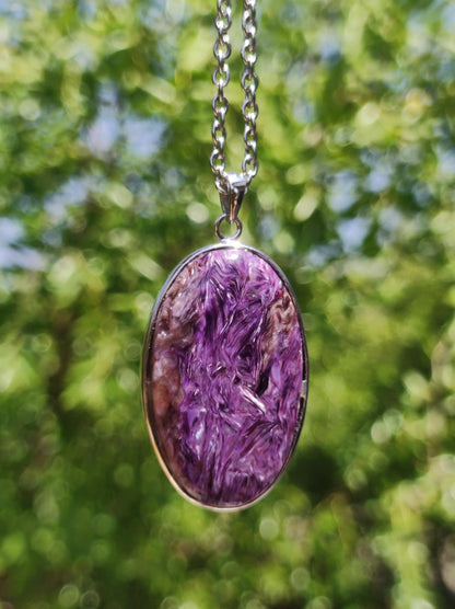 Charoite - 925 argent serti collier de pierres précieuses violet violet pierre de guérison naturelle énergie rareté homme femme il son cadeau noble qualité haute qualité