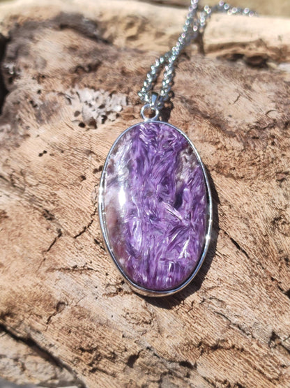 Charoite - 925 argent serti collier de pierres précieuses violet violet pierre de guérison naturelle énergie rareté homme femme il son cadeau noble qualité haute qualité