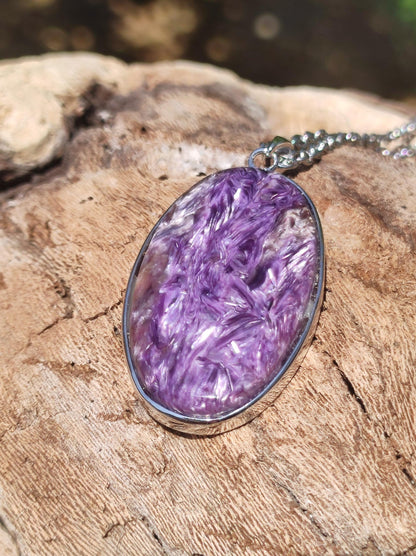 Charoite - 925 argent serti collier de pierres précieuses violet violet pierre de guérison naturelle énergie rareté homme femme il son cadeau noble qualité haute qualité