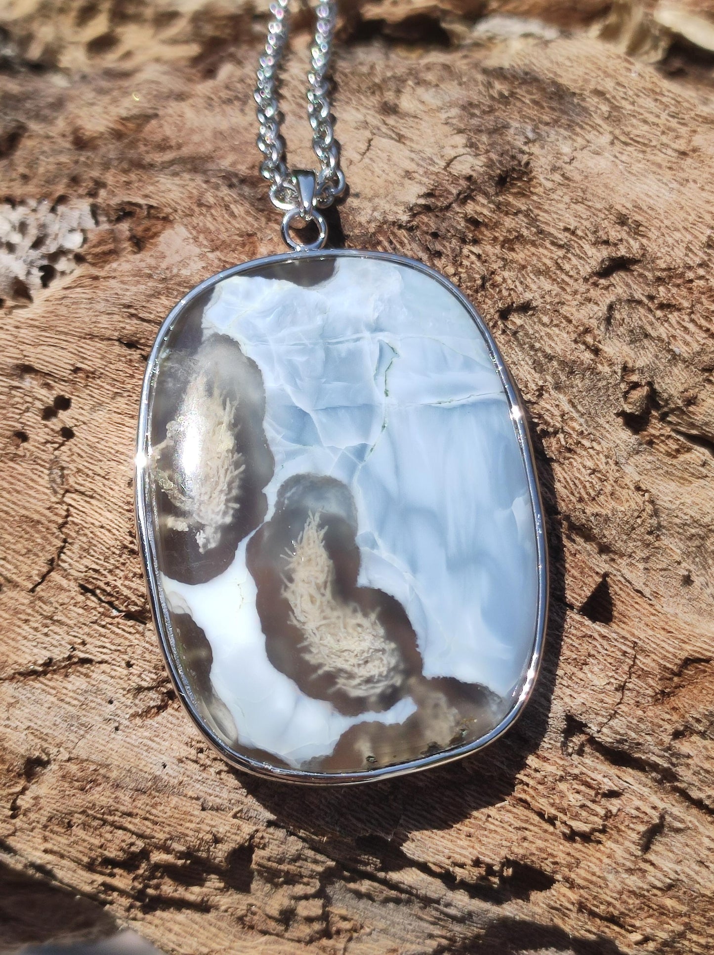 MINDBLOWING Dendrite Opal "Blue Owyhee" 925 Silver Setting Gemstone Necklace Natural Healing Stone Energy Rarity Man Woman He She Gift Quality