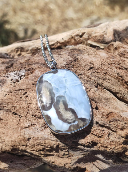 MINDBLOWING Dendrite Opal "Blue Owyhee" 925 Silver Setting Gemstone Necklace Natural Healing Stone Energy Rarity Man Woman He She Gift Quality