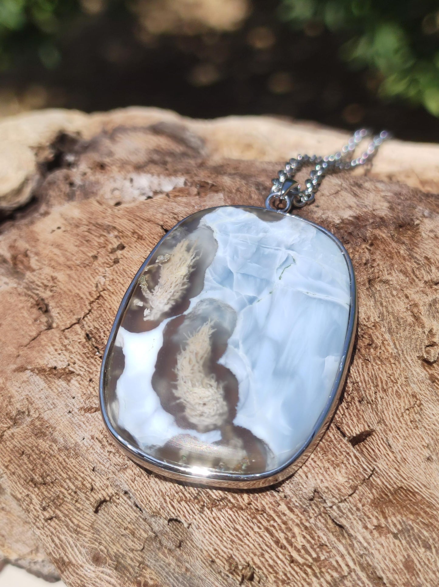 MINDBLOWING Dendrite Opal "Blue Owyhee" 925 Silver Setting Gemstone Necklace Natural Healing Stone Energy Rarity Man Woman He She Gift Quality