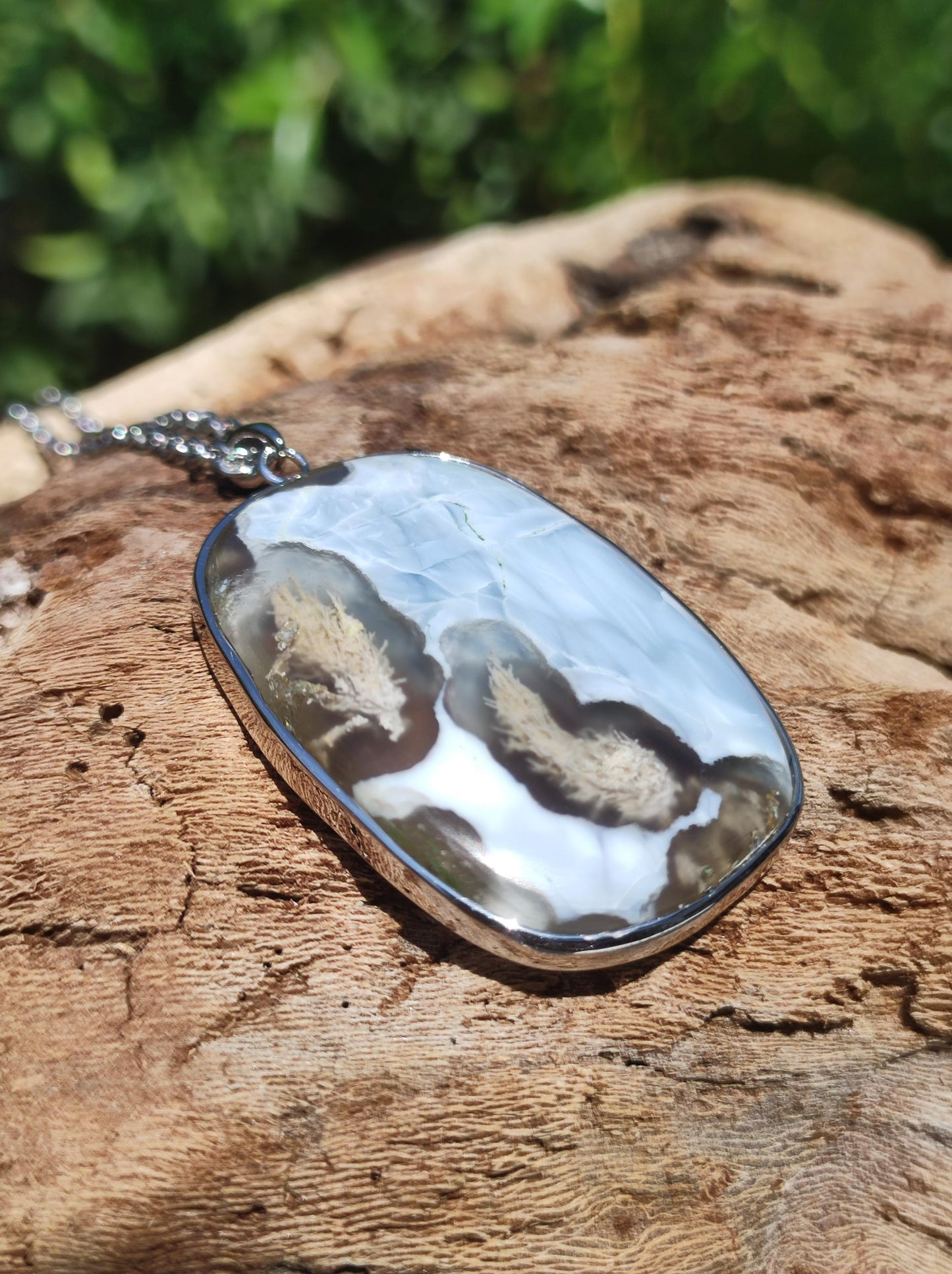 MINDBLOWING Dendrite Opal "Blue Owyhee" 925 Silver Setting Gemstone Necklace Natural Healing Stone Energy Rarity Man Woman He She Gift Quality