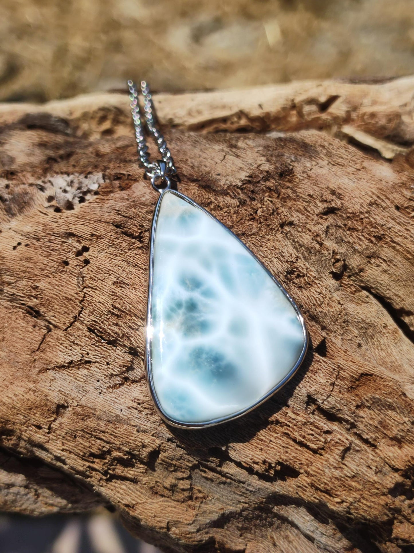 Larimar AAA "Atlantis Stone" Edelstein Kette 925 Sterling Silber Frau Schmuck Edel Natur Heilstein Hippie Rarität Meer Himmel blau Geschenk