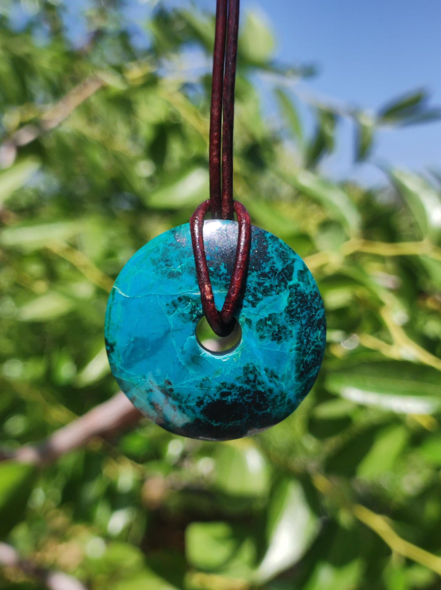 Chrysocolla Chrysocolla Donut 30mm Gemstone Necklace Healing Stone Protection Symbol Man Woman Happiness HIPPIE GOA Boho Tibet Ethnic Natural Rarity Gift