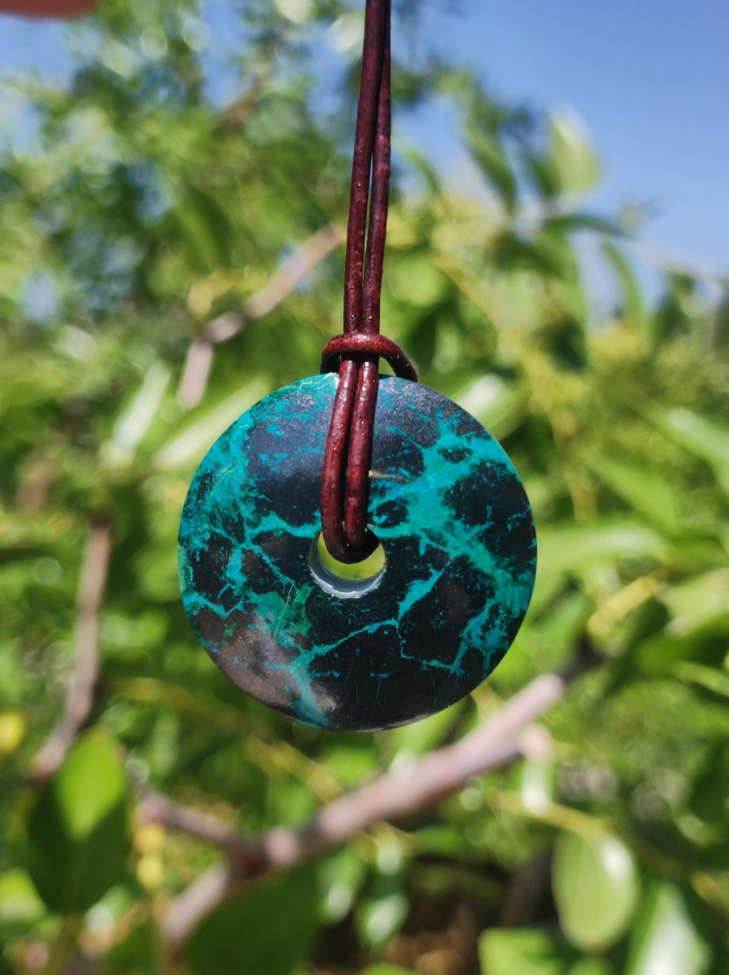 Chrysocolla Chrysocolla Donut 30mm Gemstone Necklace Healing Stone Protection Symbol Man Woman Happiness HIPPIE GOA Boho Tibet Ethnic Natural Rarity Gift