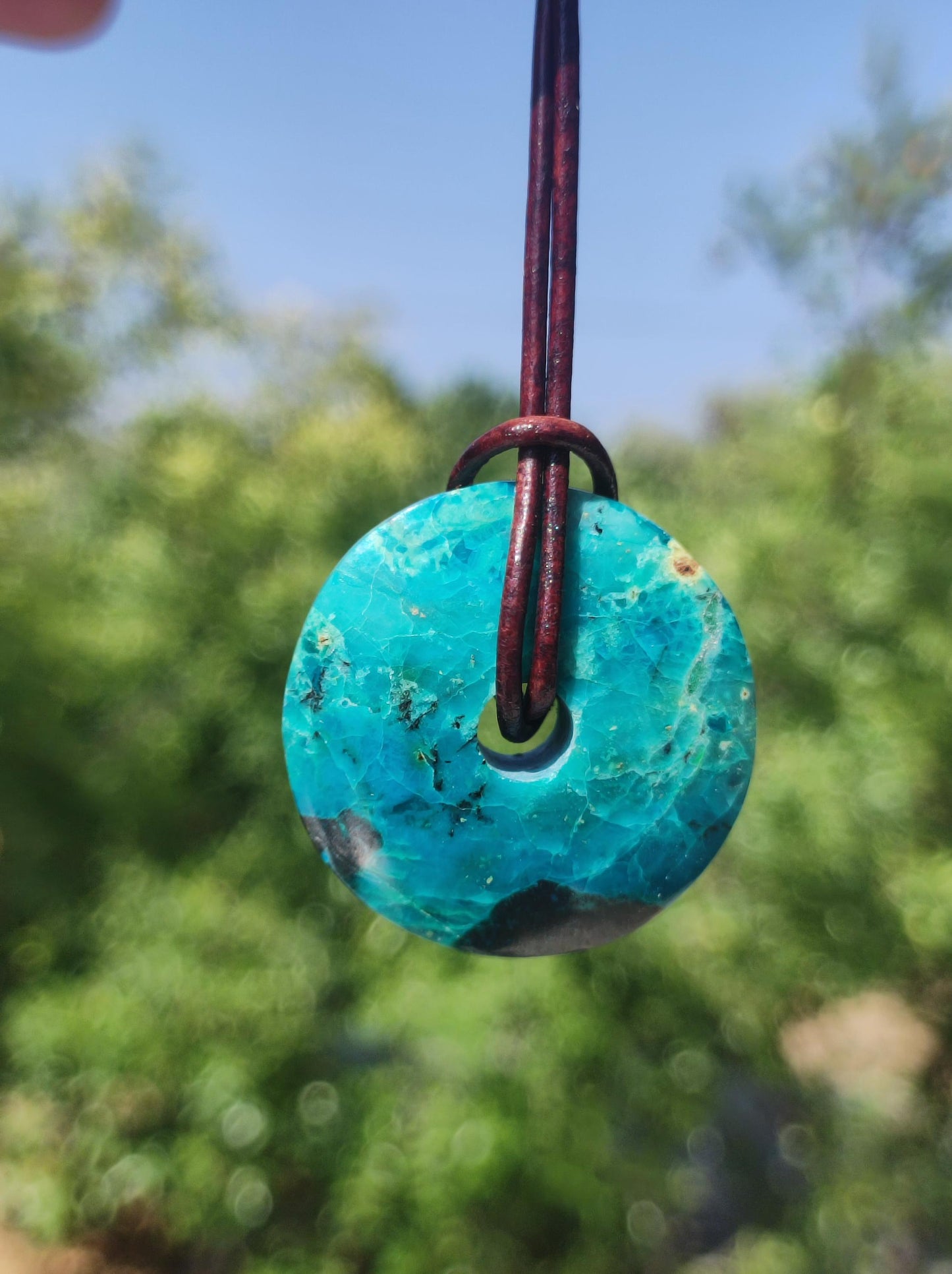 Chrysocolla Chrysocolla Donut 30mm Gemstone Necklace Healing Stone Protection Symbol Man Woman Happiness HIPPIE GOA Boho Tibet Ethnic Natural Rarity Gift