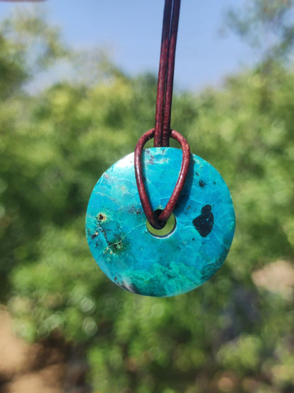 Chrysocolla Chrysocolla Donut 30mm Gemstone Necklace Healing Stone Protection Symbol Man Woman Happiness HIPPIE GOA Boho Tibet Ethnic Natural Rarity Gift