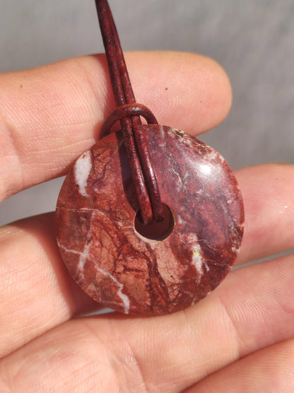 Huanucite - Red Jasper - Gemstone Necklace Red Natural Healing Stone Crystals Jewelry Pendant Him Her Man Woman Gift Rarity GOA Boho Ethno