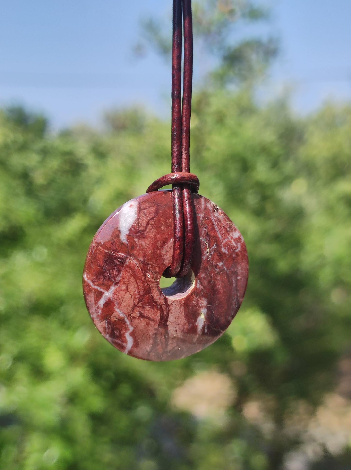 Huanucite - Red Jasper - Gemstone Necklace Red Natural Healing Stone Crystals Jewelry Pendant Him Her Man Woman Gift Rarity GOA Boho Ethno