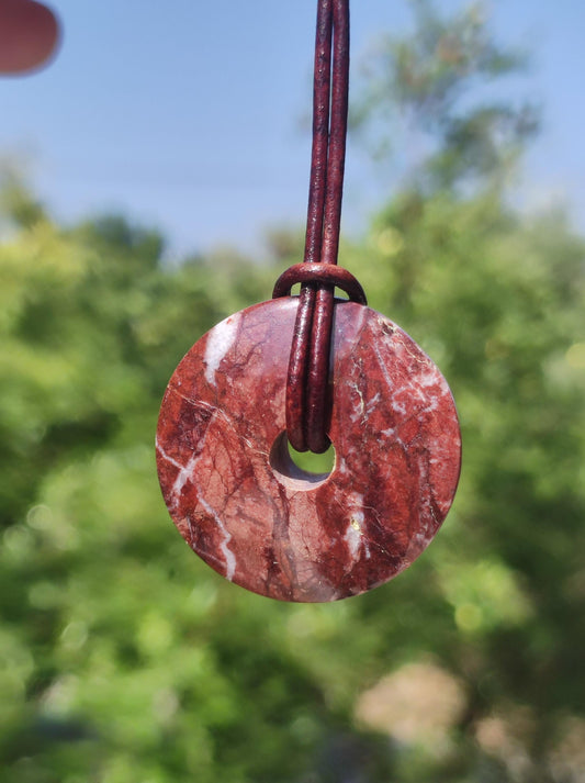 Huanucite - Red Jasper - Gemstone Necklace Red Natural Healing Stone Crystals Jewelry Pendant Him Her Man Woman Gift Rarity GOA Boho Ethno