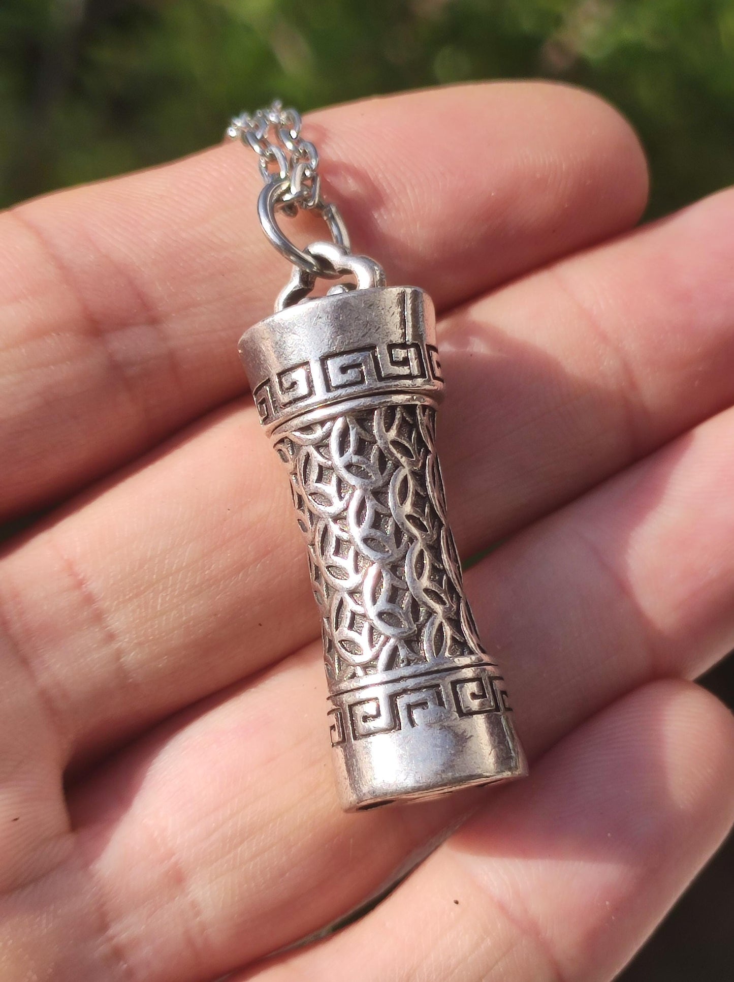 Tibetan Pendant Chain Box 990 Sterling Silver Buddhism Prayer Mantra Urn Medallion Goa Hippie Vintage Ethnic Talisman Meditation OM Antique