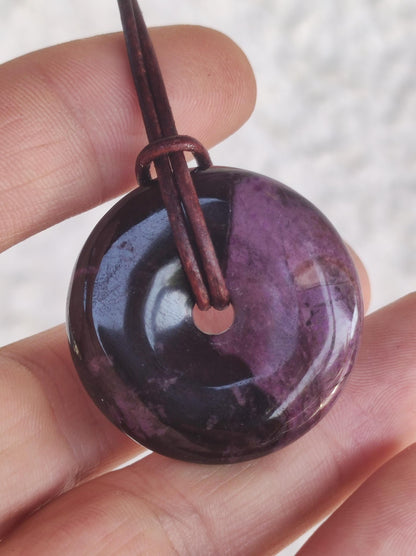 Sugilite protection donut gemstone crystal healing stone rarity rare collector sugilite purple pendant round gift man woman he her friend violet