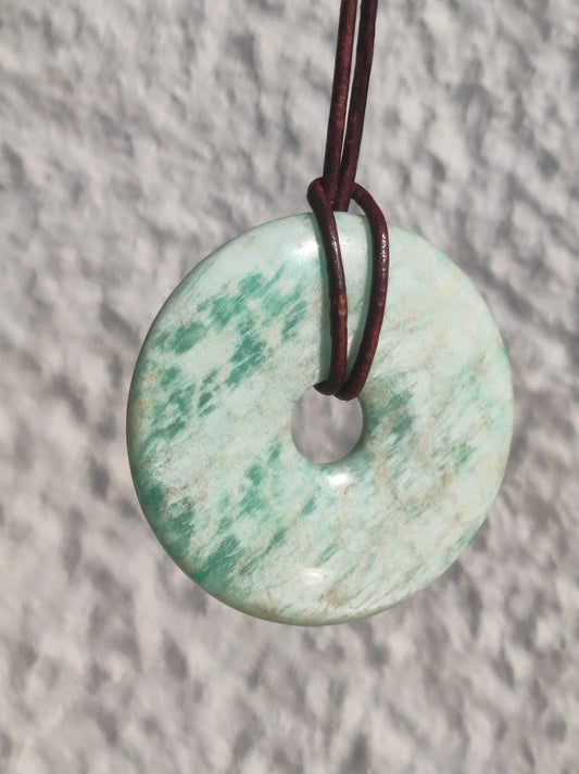 Amazonite 40mm ~ Collier de pierres précieuses ~HIPPIE ~GOA ~Boho ~Tibet ~Ethno ~Nature ~Donut ~Symbole de protection ~Pierre de guérison