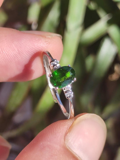 Chrome Diopside - Ring - 925 Silver - Adjustable Size - Gemstone Healing Stone Energy Power Women Ring Jewelry Precious Diopside