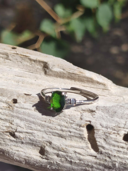 Chrome Diopside - Ring - 925 Silver - Adjustable Size - Gemstone Healing Stone Energy Power Women Ring Jewelry Precious Diopside