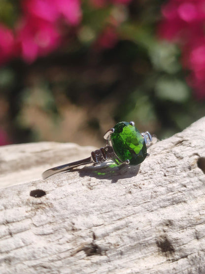 Chrome Diopside - Ring - 925 Silver - Adjustable Size - Gemstone Healing Stone Energy Power Women Ring Jewelry Precious Diopside