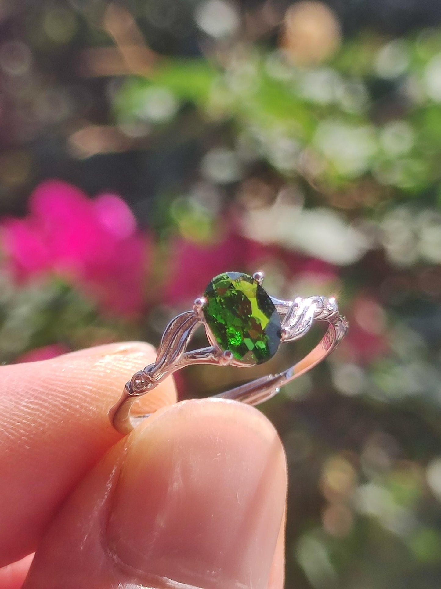 Chrome Diopside - Ring - 925 Silver - Adjustable Size - Gemstone Healing Stone Energy Power Women Ring Jewelry Precious Diopside