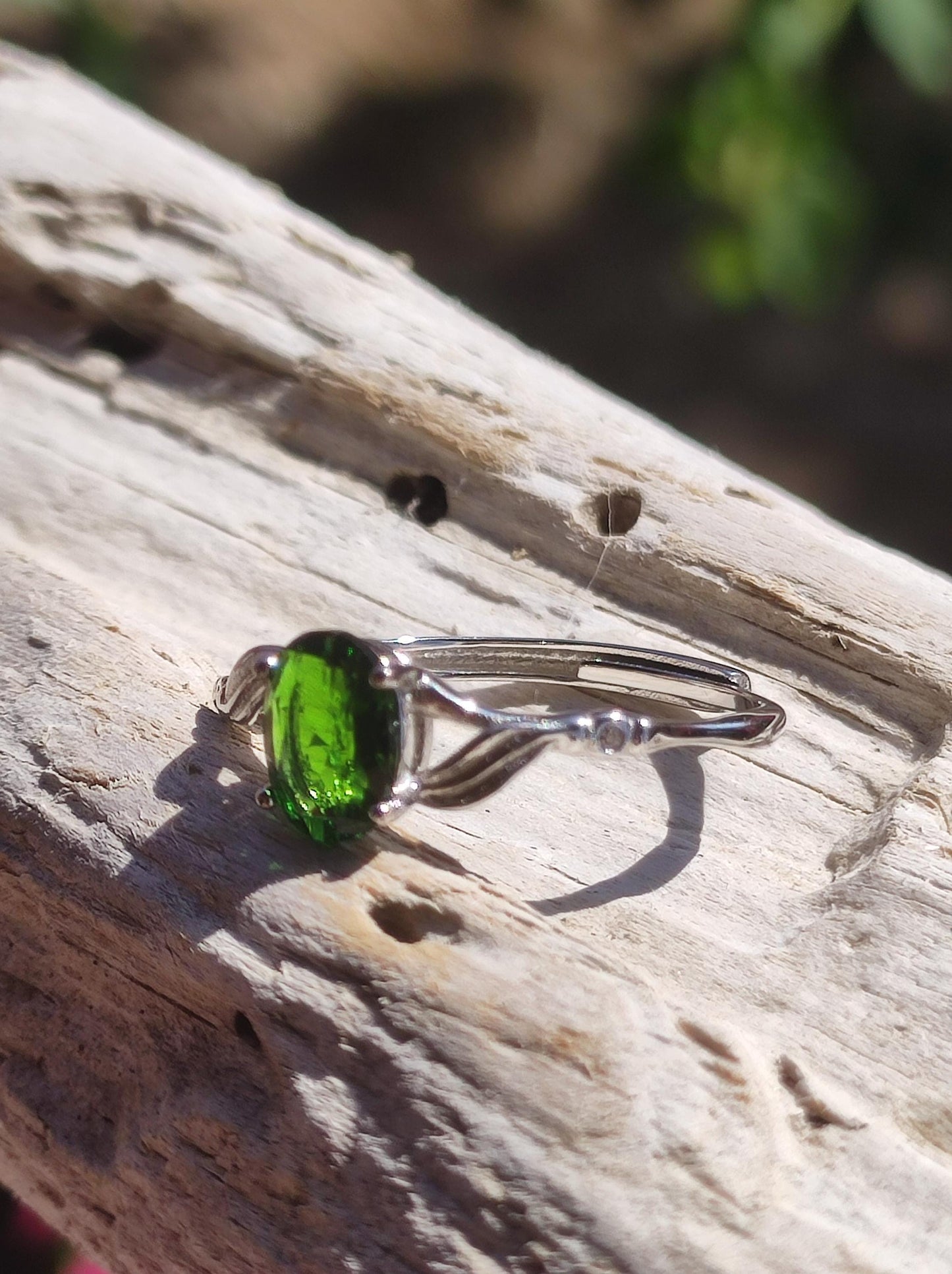 Chrome Diopside - Ring - 925 Silver - Adjustable Size - Gemstone Healing Stone Energy Power Women Ring Jewelry Precious Diopside