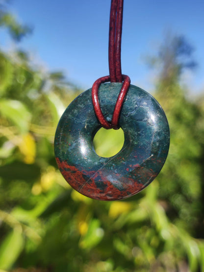 Héliotrope - donut 30mm collier pierres précieuses rond pierre de guérison symbole de protection homme femme enfant chance HIPPIE GOA Boho Tibet Ethno Nature Rareté Cadeau