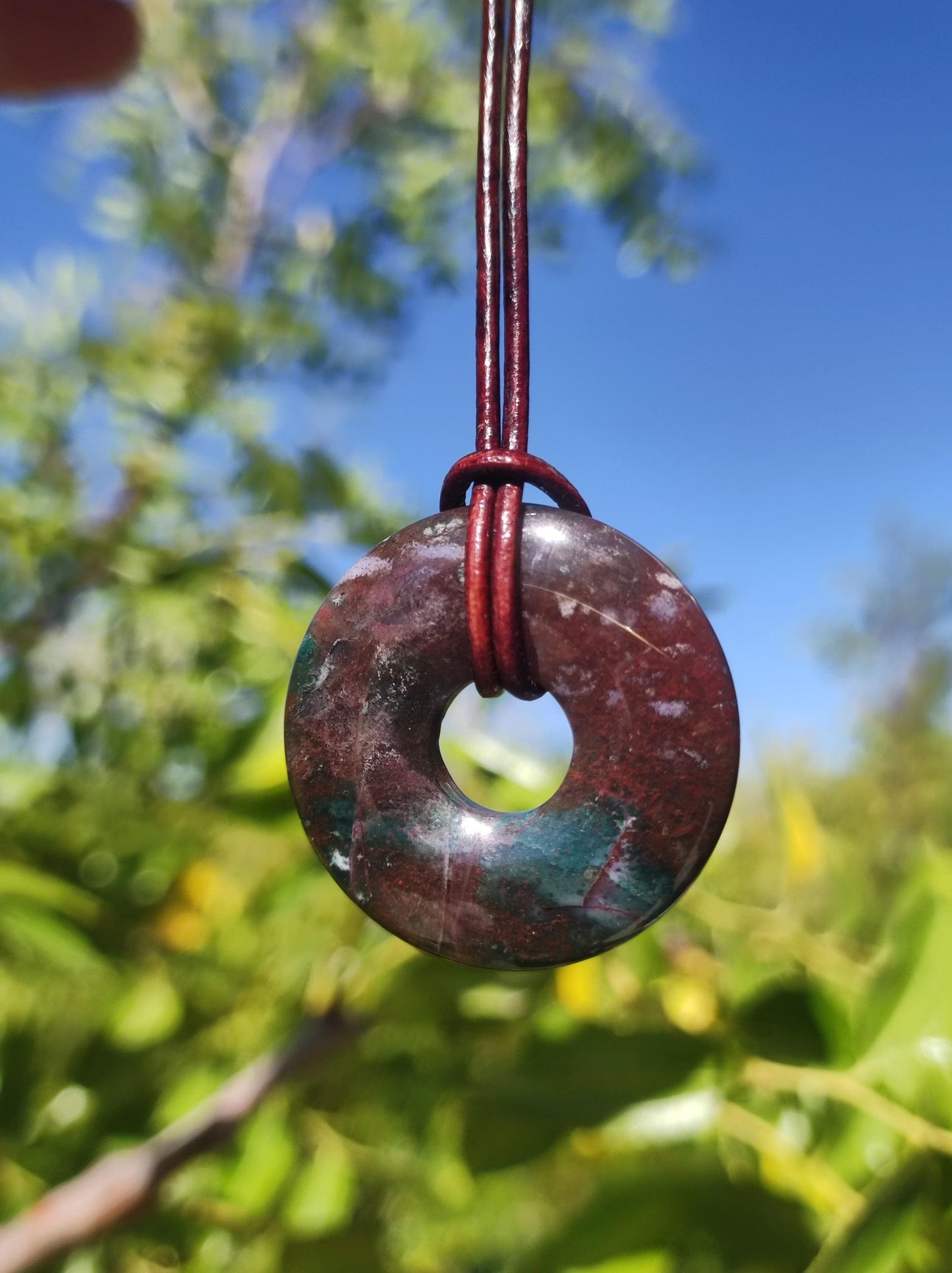 Héliotrope - donut 30mm collier pierres précieuses rond pierre de guérison symbole de protection homme femme enfant chance HIPPIE GOA Boho Tibet Ethno Nature Rareté Cadeau