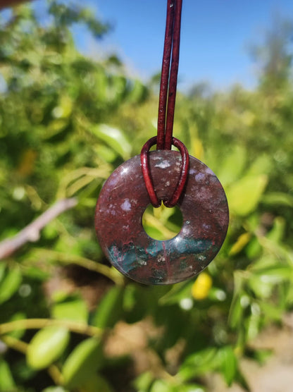 Héliotrope - donut 30mm collier pierres précieuses rond pierre de guérison symbole de protection homme femme enfant chance HIPPIE GOA Boho Tibet Ethno Nature Rareté Cadeau