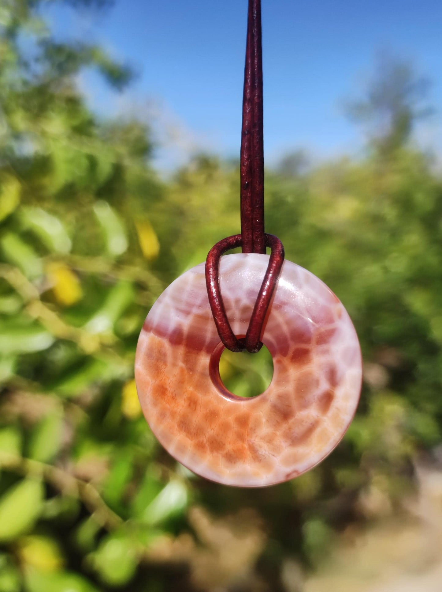 Agate de feu ~ Donut 30mm ~ Collier de pierres précieuses ~HIPPIE ~GOA ~Boho ~Tibet ~Ethno ~Nature ~Donut ~Symbole de protection ~Pierre de guérison ~Rairtät