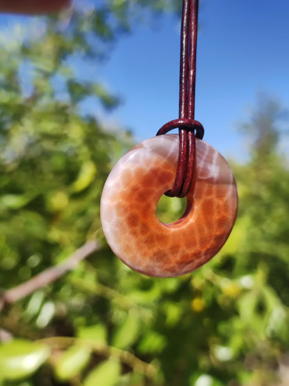 Agate de feu ~ Donut 30mm ~ Collier de pierres précieuses ~HIPPIE ~GOA ~Boho ~Tibet ~Ethno ~Nature ~Donut ~Symbole de protection ~Pierre de guérison ~Rairtät