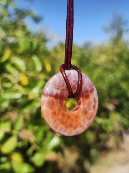 Agate de feu ~ Donut 30mm ~ Collier de pierres précieuses ~HIPPIE ~GOA ~Boho ~Tibet ~Ethno ~Nature ~Donut ~Symbole de protection ~Pierre de guérison ~Rairtät