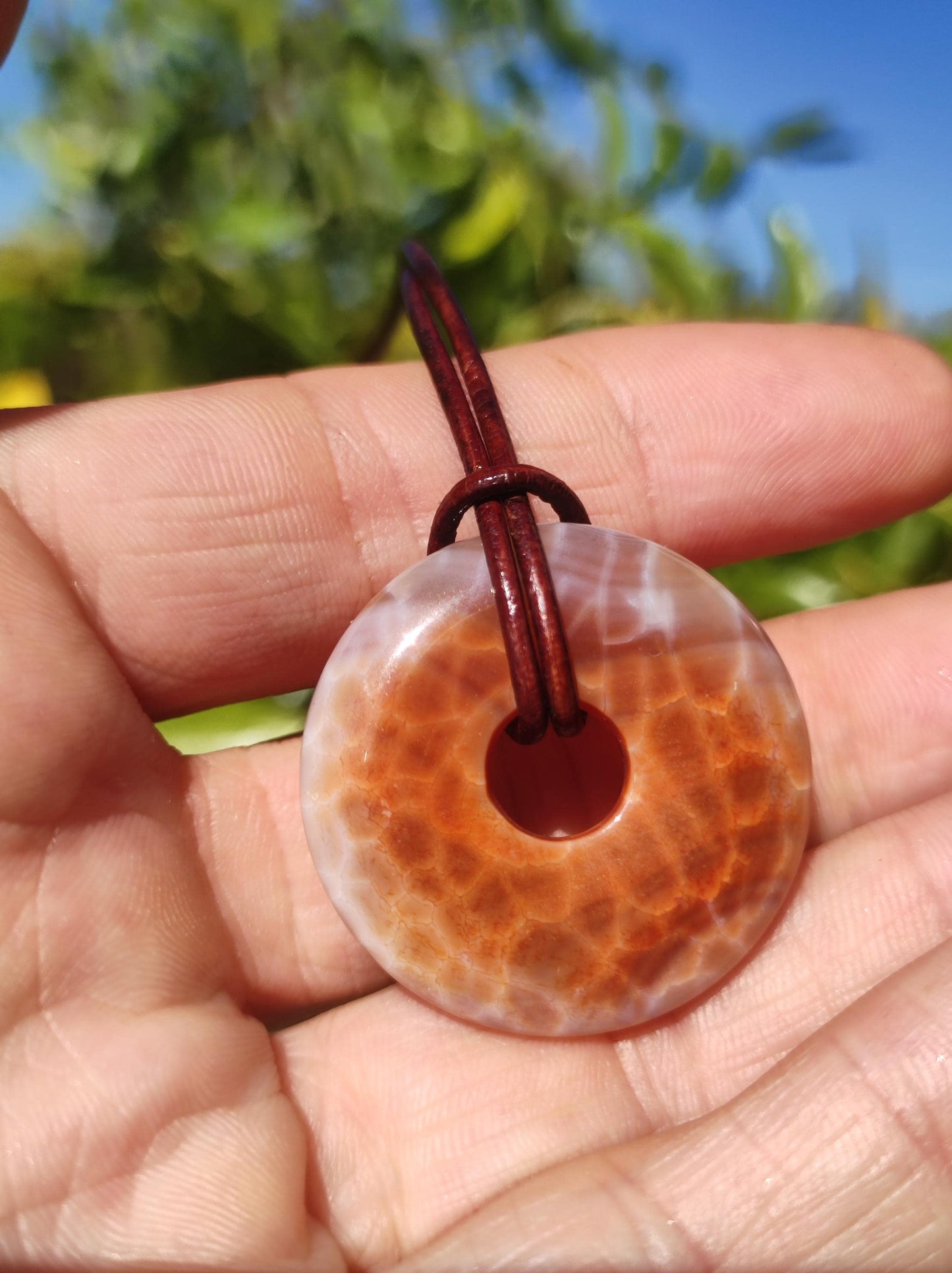 Agate de feu ~ Donut 30mm ~ Collier de pierres précieuses ~HIPPIE ~GOA ~Boho ~Tibet ~Ethno ~Nature ~Donut ~Symbole de protection ~Pierre de guérison ~Rairtät