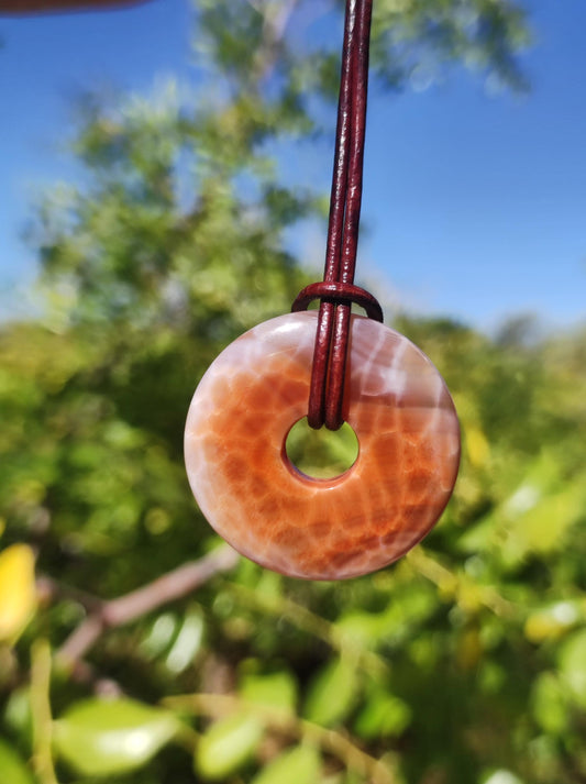 Agate de feu ~ Donut 30mm ~ Collier de pierres précieuses ~HIPPIE ~GOA ~Boho ~Tibet ~Ethno ~Nature ~Donut ~Symbole de protection ~Pierre de guérison ~Rairtät