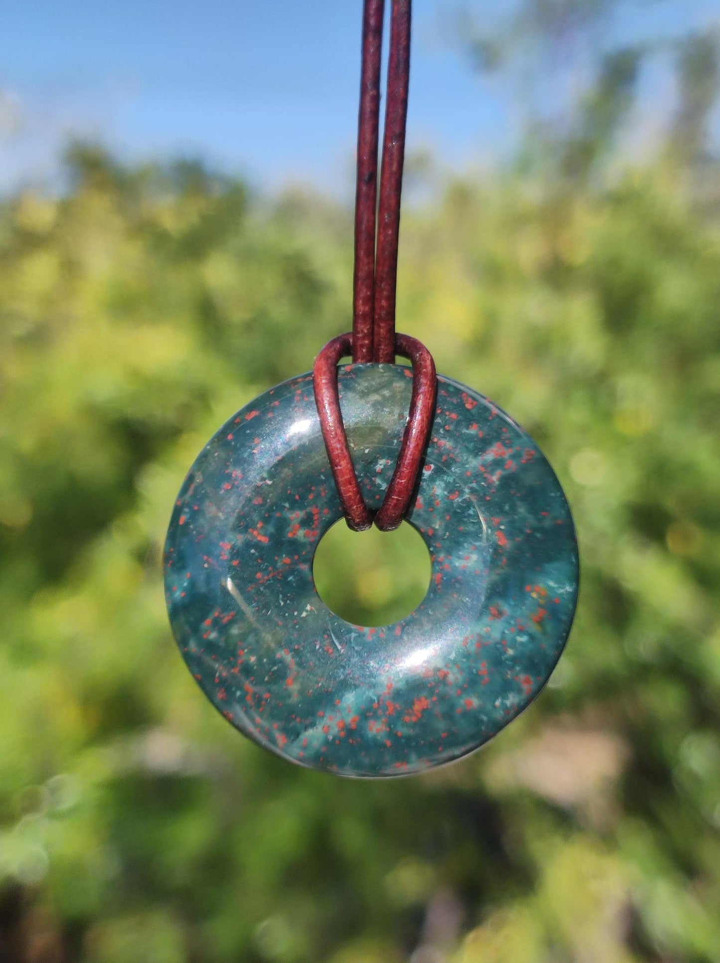 Héliotrope - donut 30mm collier pierres précieuses rond pierre de guérison symbole de protection homme femme enfant chance HIPPIE GOA Boho Tibet Ethno Nature Rareté Cadeau