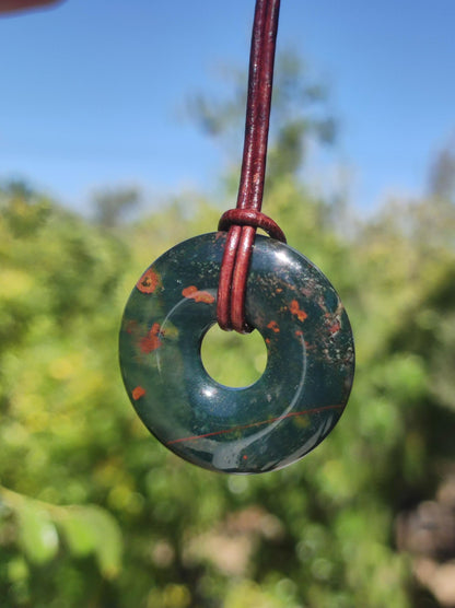 Héliotrope - donut 30mm collier pierres précieuses rond pierre de guérison symbole de protection homme femme enfant chance HIPPIE GOA Boho Tibet Ethno Nature Rareté Cadeau