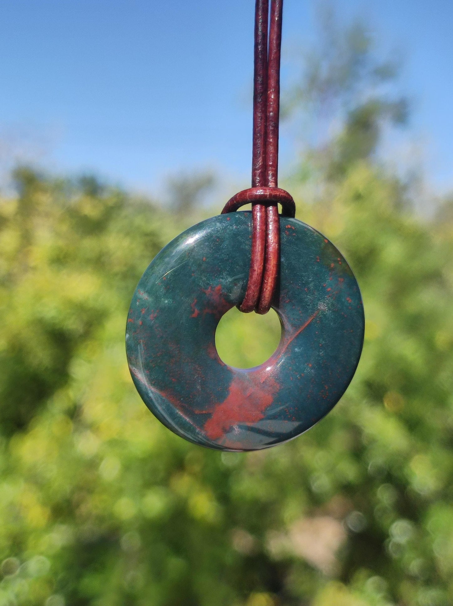 Héliotrope - donut 30mm collier pierres précieuses rond pierre de guérison symbole de protection homme femme enfant chance HIPPIE GOA Boho Tibet Ethno Nature Rareté Cadeau