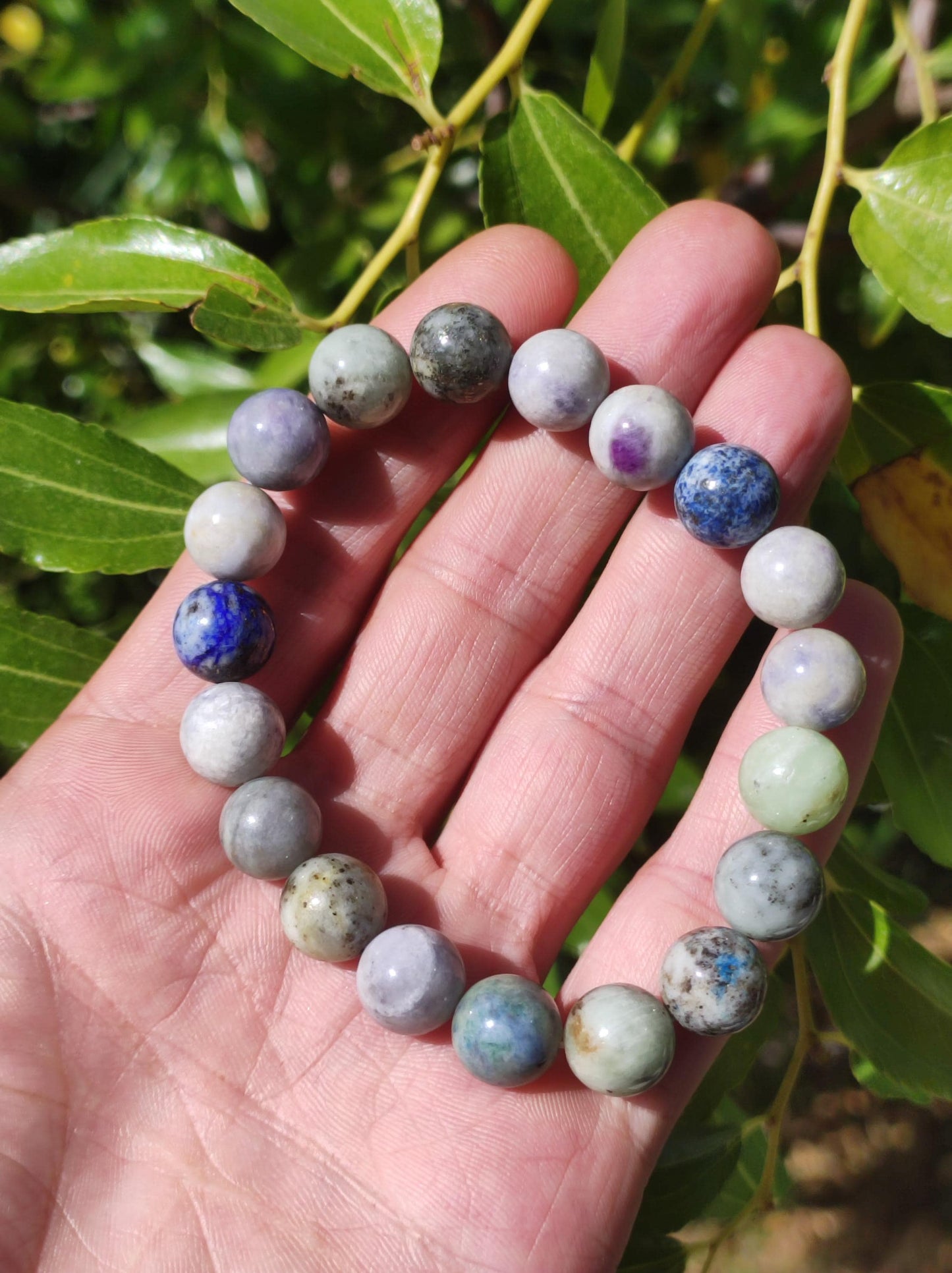 10mm Hackmanite *Rarity* Gemstone Stretch Bracelet blue pink white Pearls Crystal Gift Man Woman Rare Healing Stone He She Father Mother