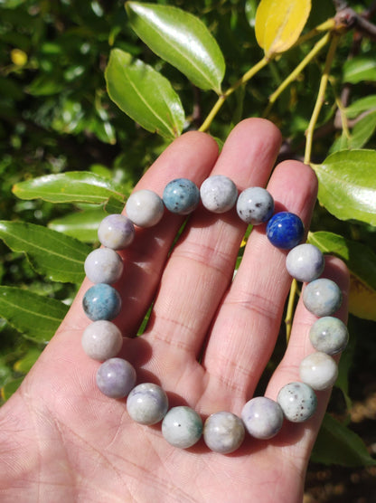 10mm Hackmanite *Rarity* Gemstone Stretch Bracelet blue pink white pearls crystal gift man woman rare healing stone he she father mother