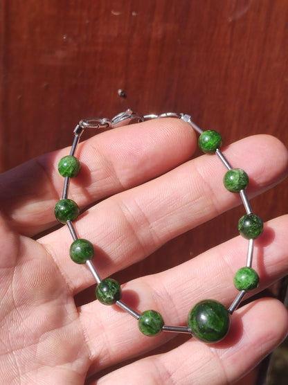 8&amp;10mm Diopside AAA Quality Gemstone Beads Stainless Steel Bracelet Green Natural Healing Stone Crystal Rarity Ethno Chrome Diopside Gift Man Friend