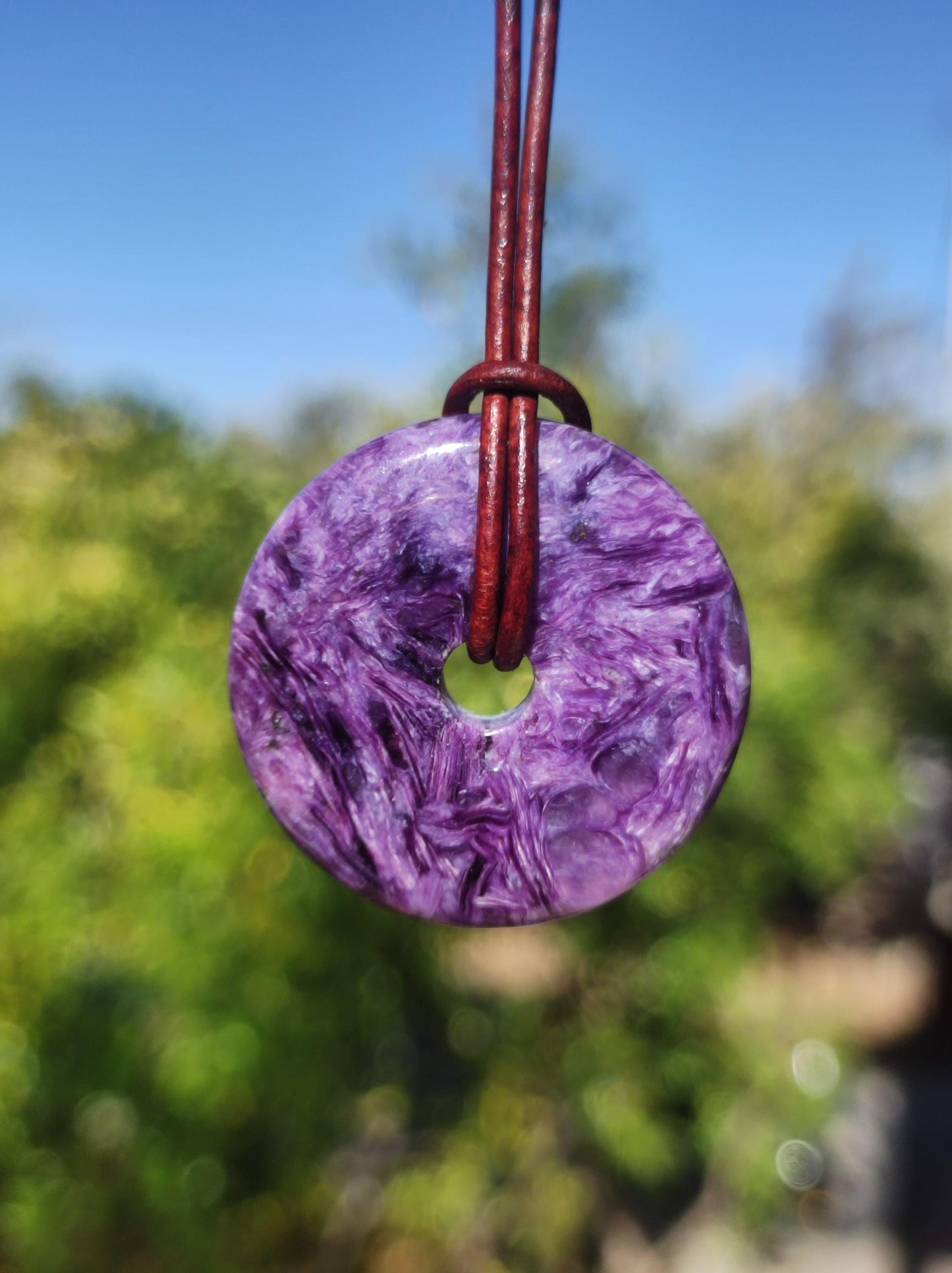 Charoite AAA Protective Donut - Gemstone Donut Necklace Rarity Rare Protection Symbol Healing Stone Crystal HIPPIE Boho Ethnic Man Woman Gift He Her