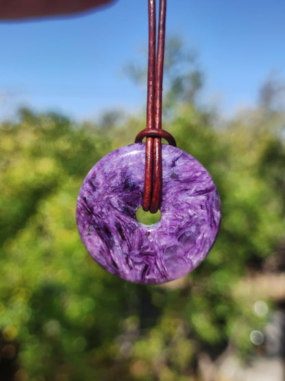 Charoite AAA Protective Donut - Gemstone Donut Necklace Rarity Rare Protection Symbol Healing Stone Crystal HIPPIE Boho Ethnic Man Woman Gift He Her