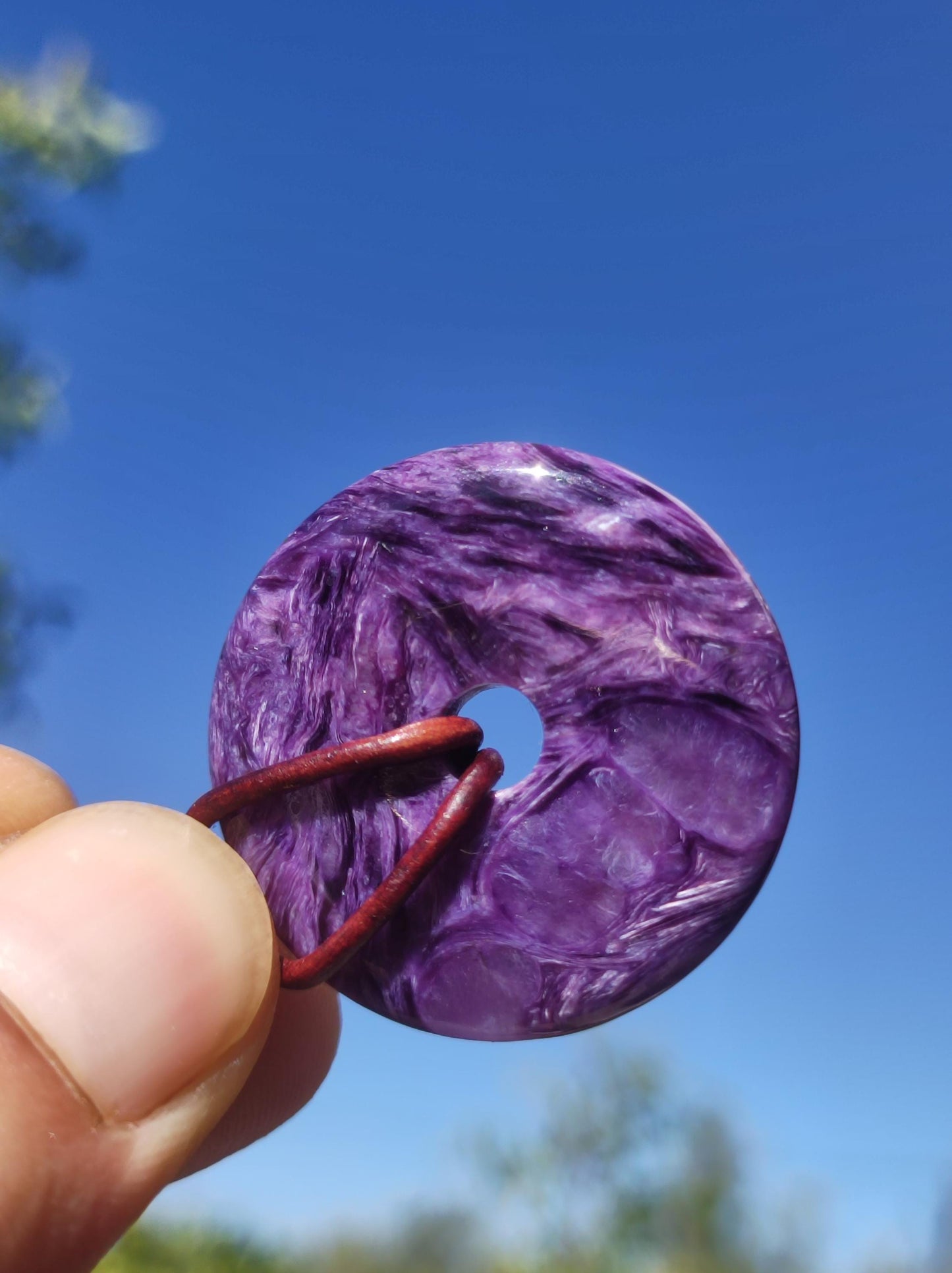 Charoite AAA Protective Donut - Gemstone Donut Necklace Rarity Rare Protection Symbol Healing Stone Crystal HIPPIE Boho Ethnic Man Woman Gift He Her