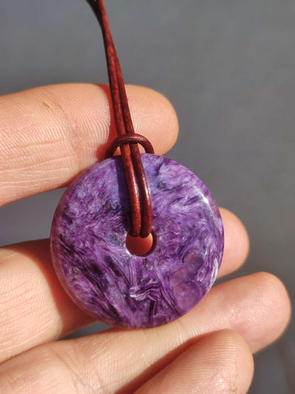 Charoite AAA Protective Donut - Gemstone Donut Necklace Rarity Rare Protection Symbol Healing Stone Crystal HIPPIE Boho Ethnic Man Woman Gift He Her