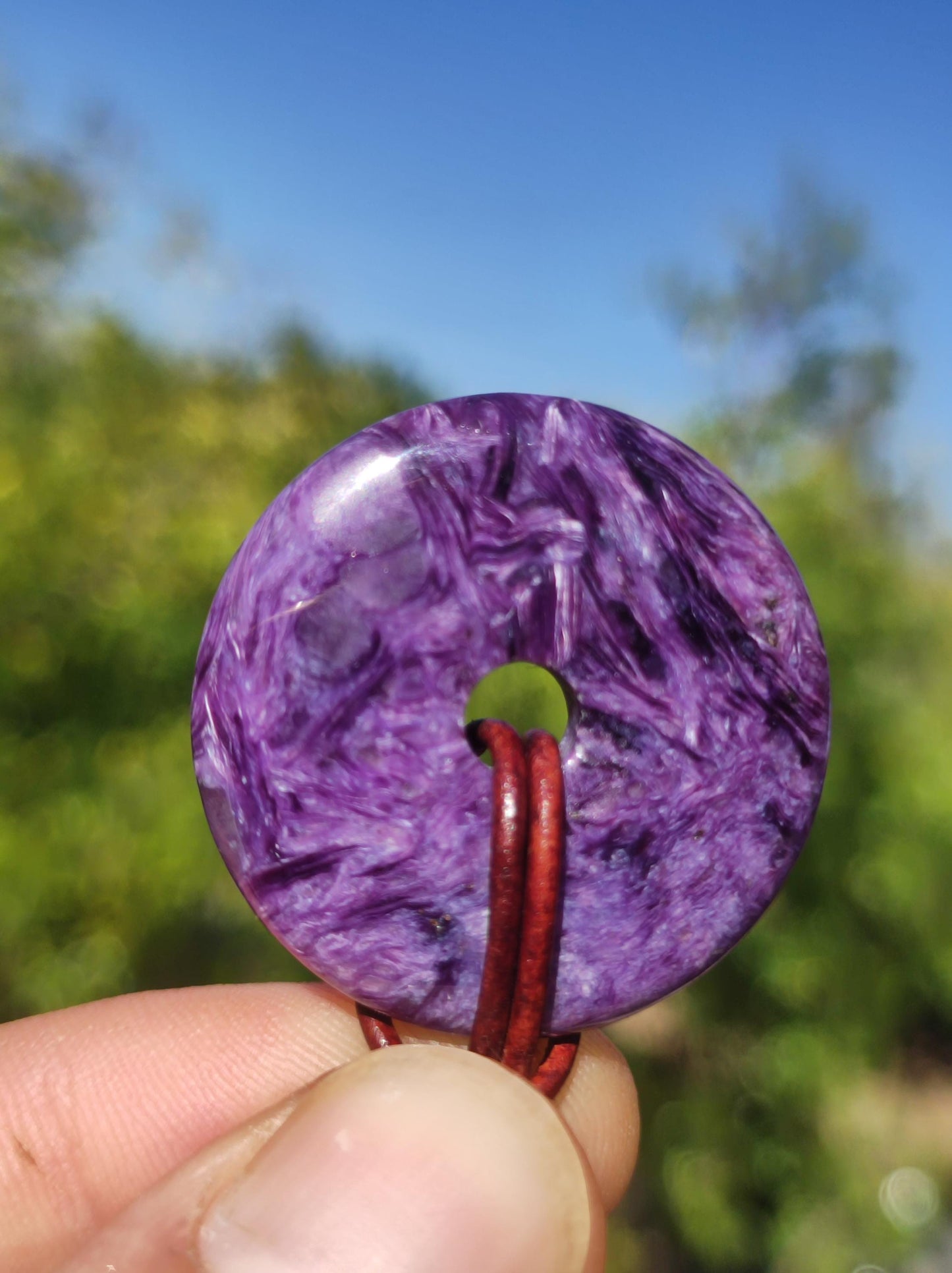 Charoite AAA Protective Donut - Gemstone Donut Necklace Rarity Rare Protection Symbol Healing Stone Crystal HIPPIE Boho Ethnic Man Woman Gift He Her