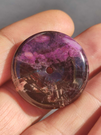 Sugilite protection donut gemstone crystal healing stone rarity rare collector sugilite purple pendant round gift man woman he her friend violet