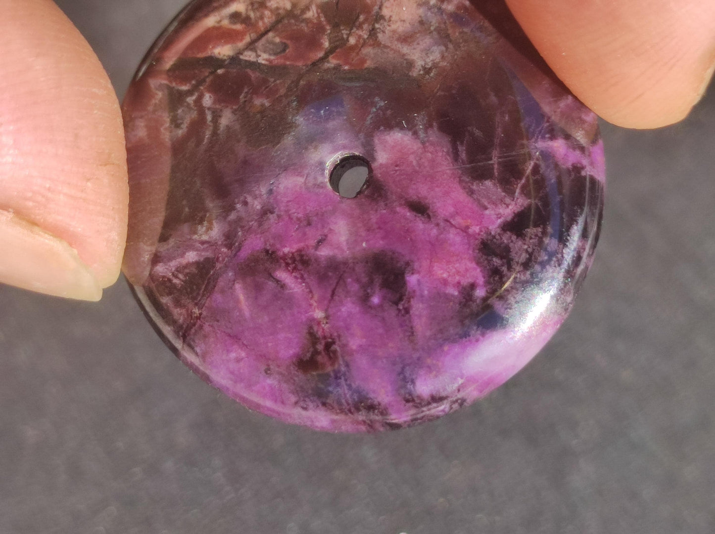 Sugilite protection donut gemstone crystal healing stone rarity rare collector sugilite purple pendant round gift man woman he her friend violet